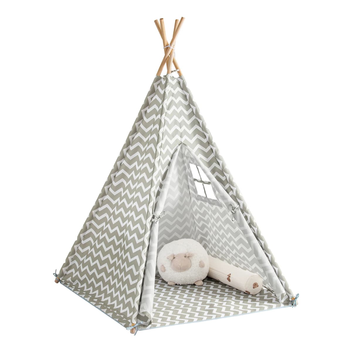 SoBuy OSS03 Tipite Tent Game tent tent for Kids 1 Door and 1 Window Playhouse Kids tent Indian White/Grey
