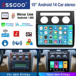 ESSGOO For VW Touran 1T1 1T2 1T3 2003-2010 10.1" Android 14 Wireless Carplay Car stereo radio GPS NAV WIFI SWC BT Mirror link FM