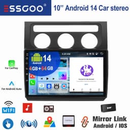 ESSGOO For VW Touran 1T1 1T2 1T3 2003-2010 10.1" Android 14 Wireless Carplay Car stereo radio GPS NAV WIFI SWC BT Mirror link FM