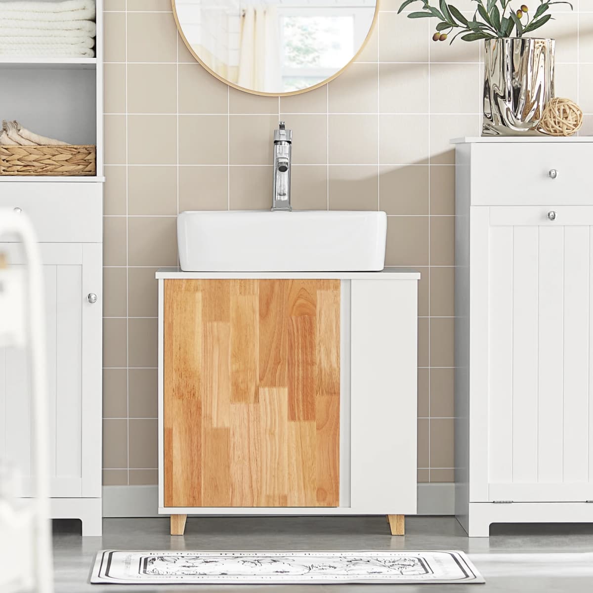 SoBuy BZR75-W washbasin under wardrobe bathroom bathroom wardrobe under wardrobe bathroom furniture White-natural BHT approx.: 60x60x29cm