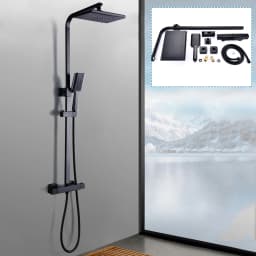 (Black) Rain Shower System with Thermostat Shower Set, Overhead Shower Hand Shower Stainless Steel Shower Set, Rod 90-110 cm