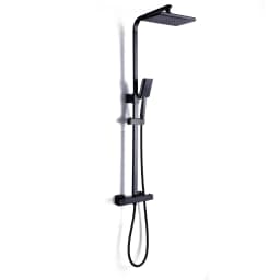 (Black) Rain Shower System with Thermostat Shower Set, Overhead Shower Hand Shower Stainless Steel Shower Set, Rod 90-110 cm