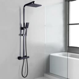 (Black) Rain Shower System with Thermostat Shower Set, Overhead Shower Hand Shower Stainless Steel Shower Set, Rod 90-110 cm