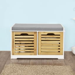 Sobuy Fsr23-K Modern Shoe Storage Chest Seating Dresser with 2 Baskets Seat Bench Shoe Cabinet with Seat Cushion Game Chest