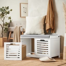 Sobuy Fsr23-K Modern Shoe Storage Chest Seating Dresser with 2 Baskets Seat Bench Shoe Cabinet with Seat Cushion Game Chest