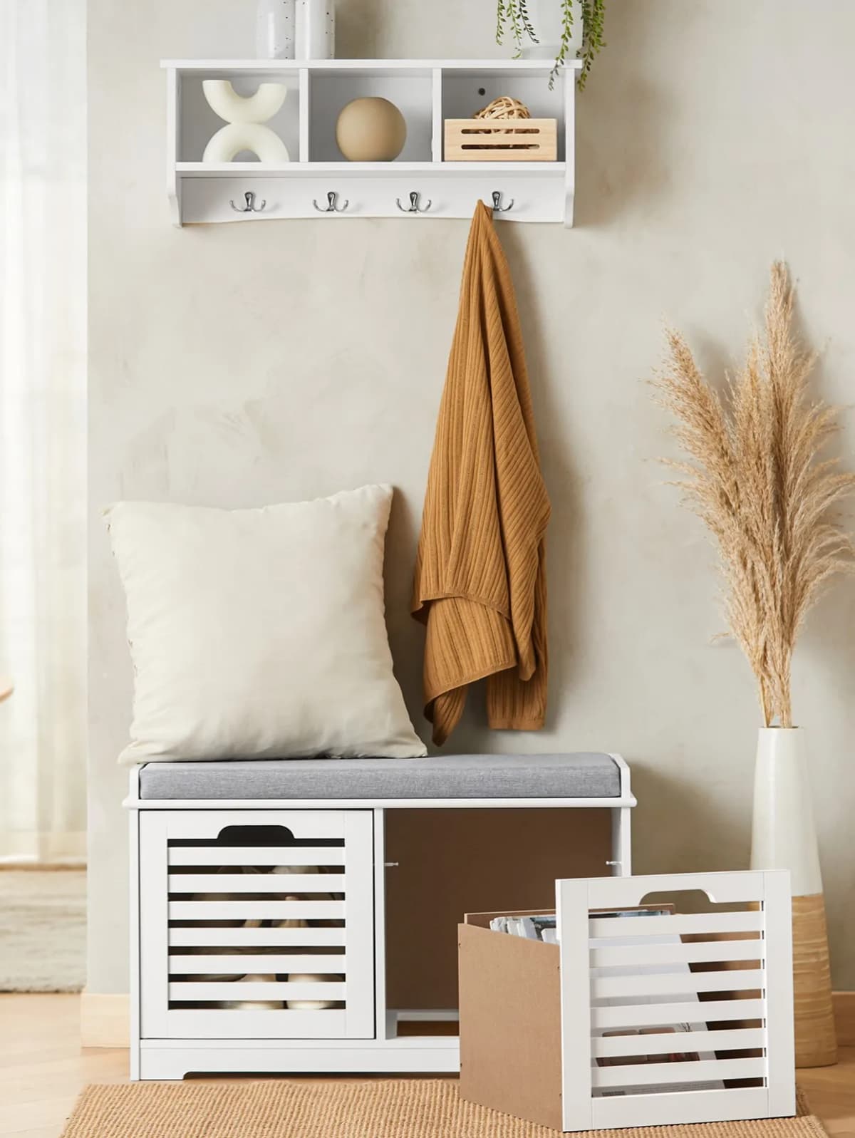 Sobuy Fsr23-K Modern Shoe Storage Chest Seating Dresser with 2 Baskets Seat Bench Shoe Cabinet with Seat Cushion Game Chest