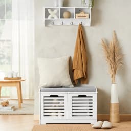 Sobuy Fsr23-K Modern Shoe Storage Chest Seating Dresser with 2 Baskets Seat Bench Shoe Cabinet with Seat Cushion Game Chest