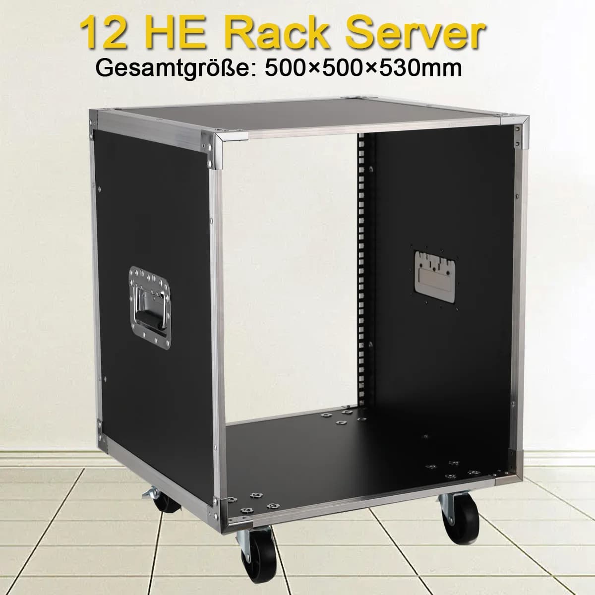 12U Portable Rolling Network Rack Built-in Handles Swivel Caster Wheels Outdoor Wedding Audio Video Telecom Equipment Rack