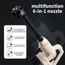 Battery Pressure wash with multi-Function 6-in-1 Nozzle and 180-Degree Rotation Function for Car Patio Lawn Washing Car