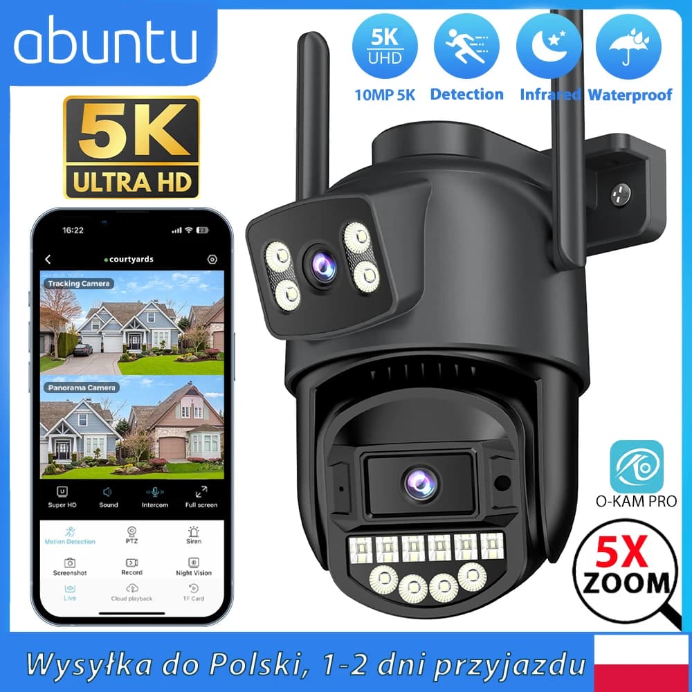 10MP 5K Wifi Camera Dual Lens Dual Screens HD Outdoor Security Camera Email Alert Ai Night Vision CCTV Home Surveillance Camera
