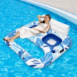 U-Shaped Backrest Design 2 Person Inflatable Pool Lounger Float with a Cup Holder for Summer Pool Party Beach Lake and Vacation