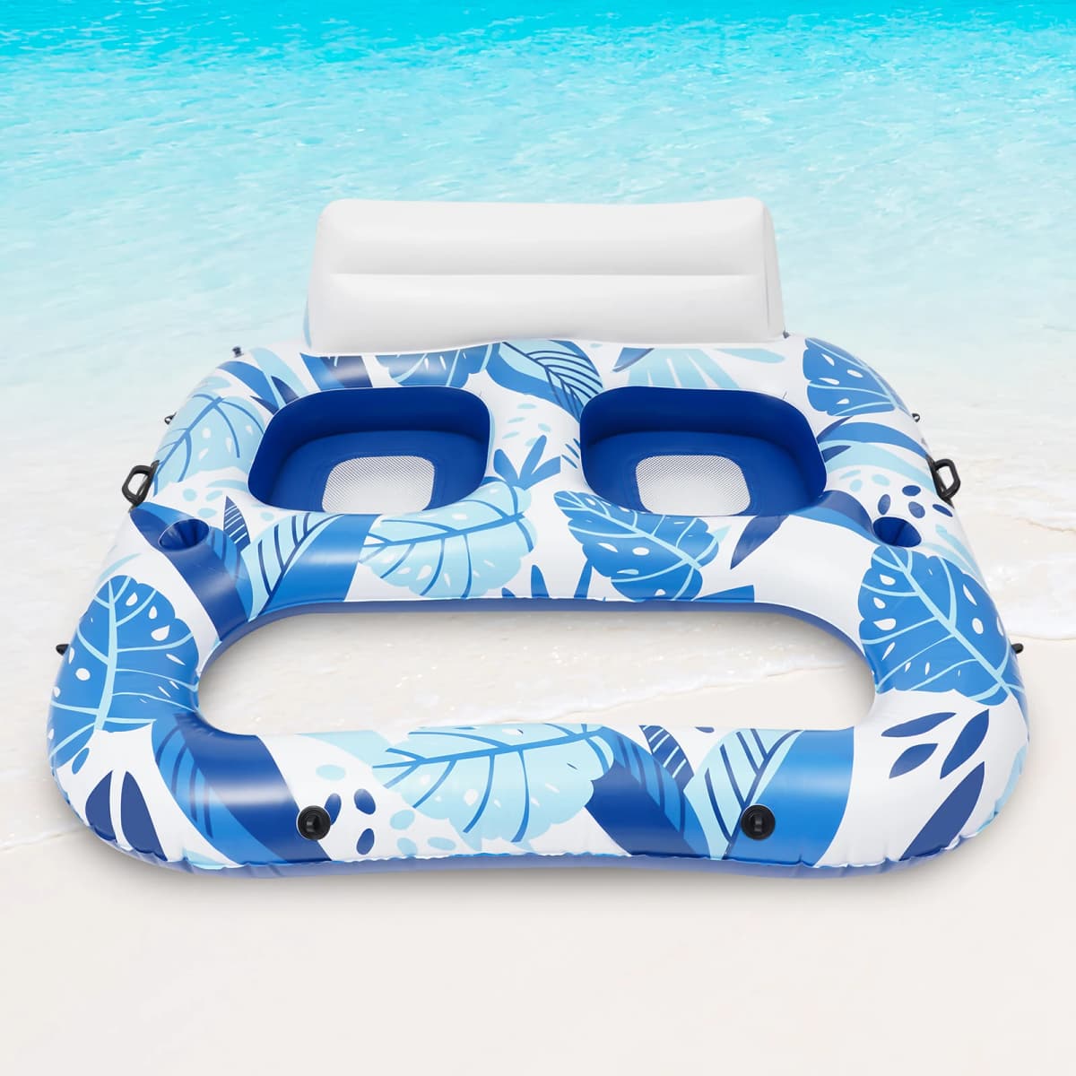 U-Shaped Backrest Design 2 Person Inflatable Pool Lounger Float with a Cup Holder for Summer Pool Party Beach Lake and Vacation