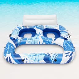 U-Shaped Backrest Design 2 Person Inflatable Pool Lounger Float with a Cup Holder for Summer Pool Party Beach Lake and Vacation