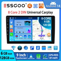 ESSGOO 9" QLED Screen 2DIN Android 14 6+128G Car Stereo Radio Wireless Carplay Android Auto BT GPS NAVI RDS 4G WiFi FM Head Unit