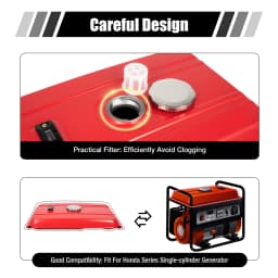 4 Gal Fuel Tank Fit for Honda Series Single-Cylinder Generators, Red, Iron, Generator Fuel Tank for Construction Sites