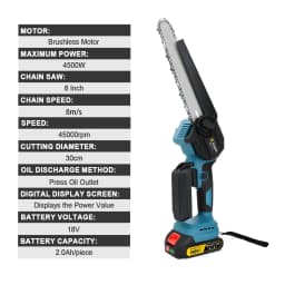Gisam Brushless 8 inch Electric Pruning Saw Chainsaw Rechargeable Woodworking Electirc Saw Tool For makita 18v battery Pins