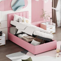 Rosahqnda90/180x200CMUBED Cot Hydraulic Storage Bed Height Adjustable Headboard Single High Box Bed