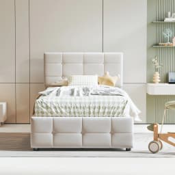 Rosahqnda90/180x200CMUBED Cot Hydraulic Storage Bed Height Adjustable Headboard Single High Box Bed