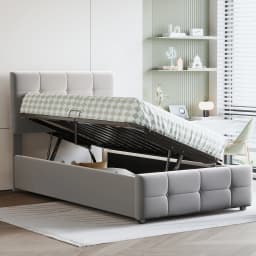 Rosahqnda90/180x200CMUBED Cot Hydraulic Storage Bed Height Adjustable Headboard Single High Box Bed