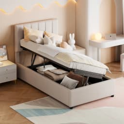 Rosahqnda90/180x200CMUBED Cot Hydraulic Storage Bed Height Adjustable Headboard Single High Box Bed