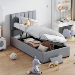 Rosahqnda90/180x200CMUBED Cot Hydraulic Storage Bed Height Adjustable Headboard Single High Box Bed