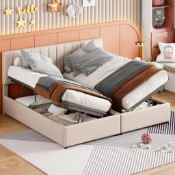Rosahqnda90/180x200CMUBED Cot Hydraulic Storage Bed Height Adjustable Headboard Single High Box Bed
