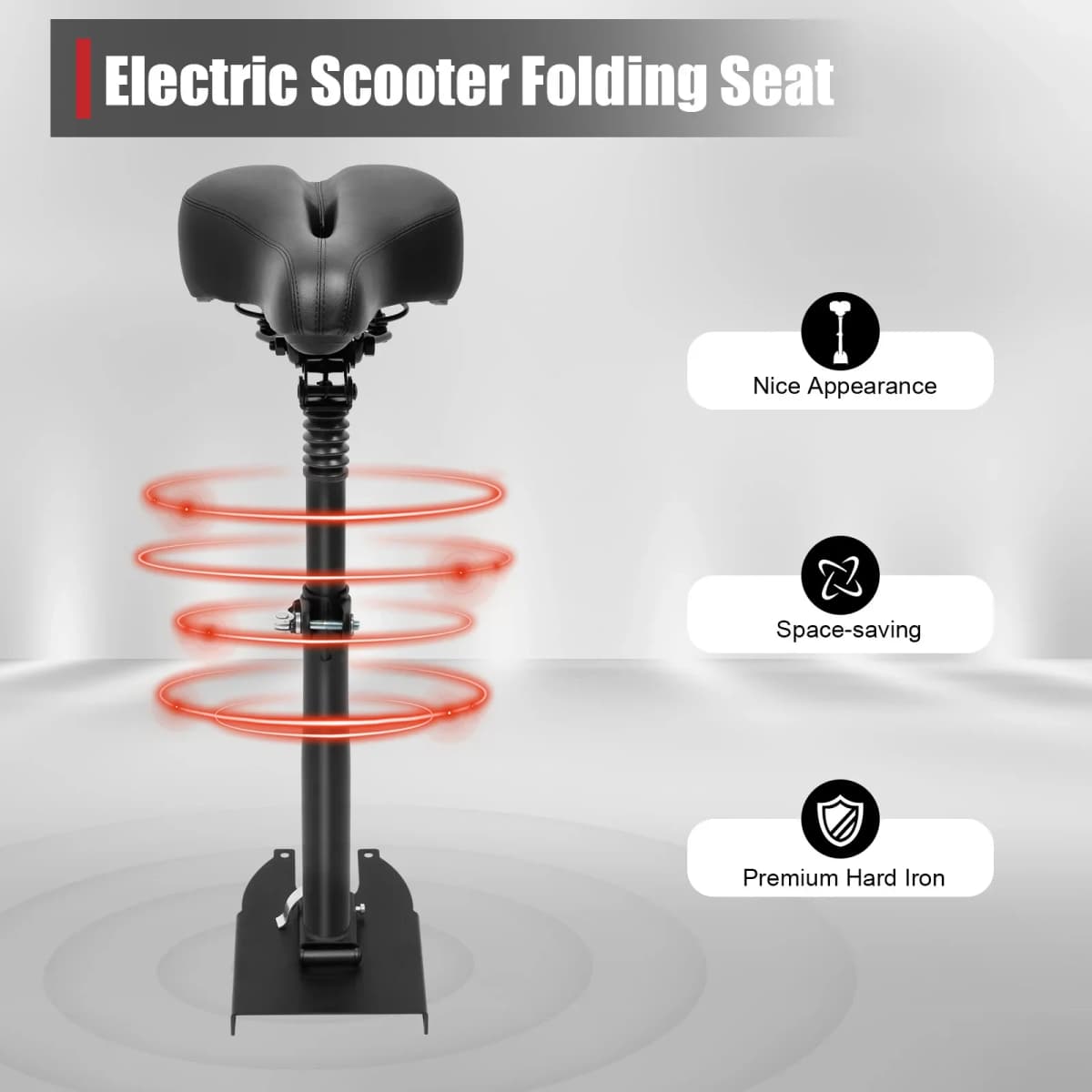 Folding Electric Scooter Saddle, Adjustable E-Scooter Seat, Shock Absorbing Seat, Scooter Accessory, Adjustable Height 50-68cm
