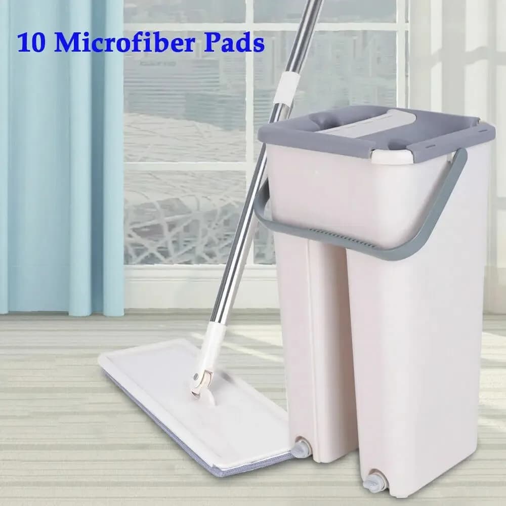 Mop Set with Bucket Floor Mop Set 10 Microfibre Pads Cleaning Cloths