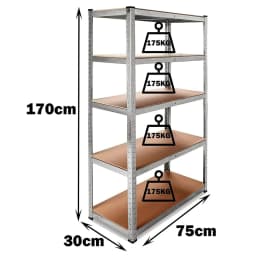 VickyHome HeavyDuty 5-Tier Adjustable Metal Shelving Unit 875KG Load Boltless Garage Storage Rack for Workshop 170CM/180CM/200CM