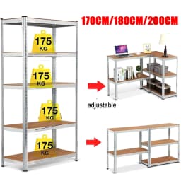 VickyHome HeavyDuty 5-Tier Adjustable Metal Shelving Unit 875KG Load Boltless Garage Storage Rack for Workshop 170CM/180CM/200CM