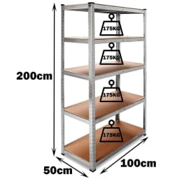 VickyHome HeavyDuty 5-Tier Adjustable Metal Shelving Unit 875KG Load Boltless Garage Storage Rack for Workshop 170CM/180CM/200CM
