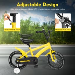 14'' Yellow Children's Bicycle Learning Bike 2 Training Wheel Chain Cover Mudguard Adjustable Sturdy for 39.37-45.28" Children