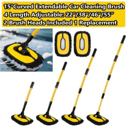 15° Curved Extendable Car Cleaning Brush with Replaceable Microfiber Mop Head, 55IN/140CM Car Wash Brush with Long Handle