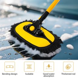 15° Curved Extendable Car Cleaning Brush with Replaceable Microfiber Mop Head, 55IN/140CM Car Wash Brush with Long Handle