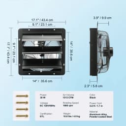 SucceBuy Shutter Exhaust Fan AC/ EC-motor 10-Speed Adjustable Wall Mount Attic Ventilation and Cooling for Greenhouses Garages