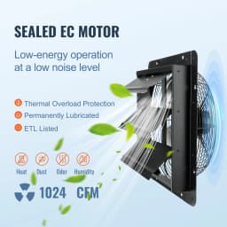 SucceBuy Shutter Exhaust Fan AC/ EC-motor 10-Speed Adjustable Wall Mount Attic Ventilation and Cooling for Greenhouses Garages