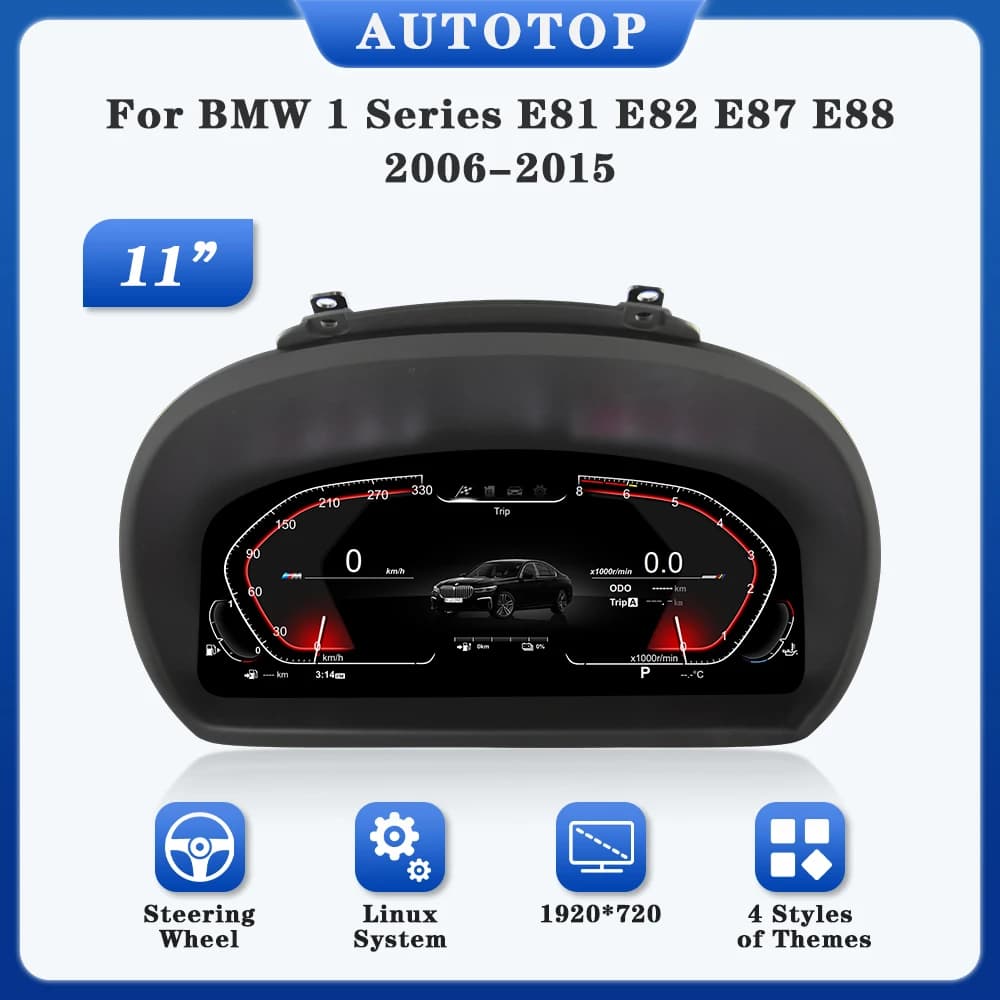 AUTOTOP 11" 1920*720 Linux Digital Cluster for BMW 1 Series E81 E82 E87 E88 2006-2015 Auto LCD Dash Panel Speedometer Instr