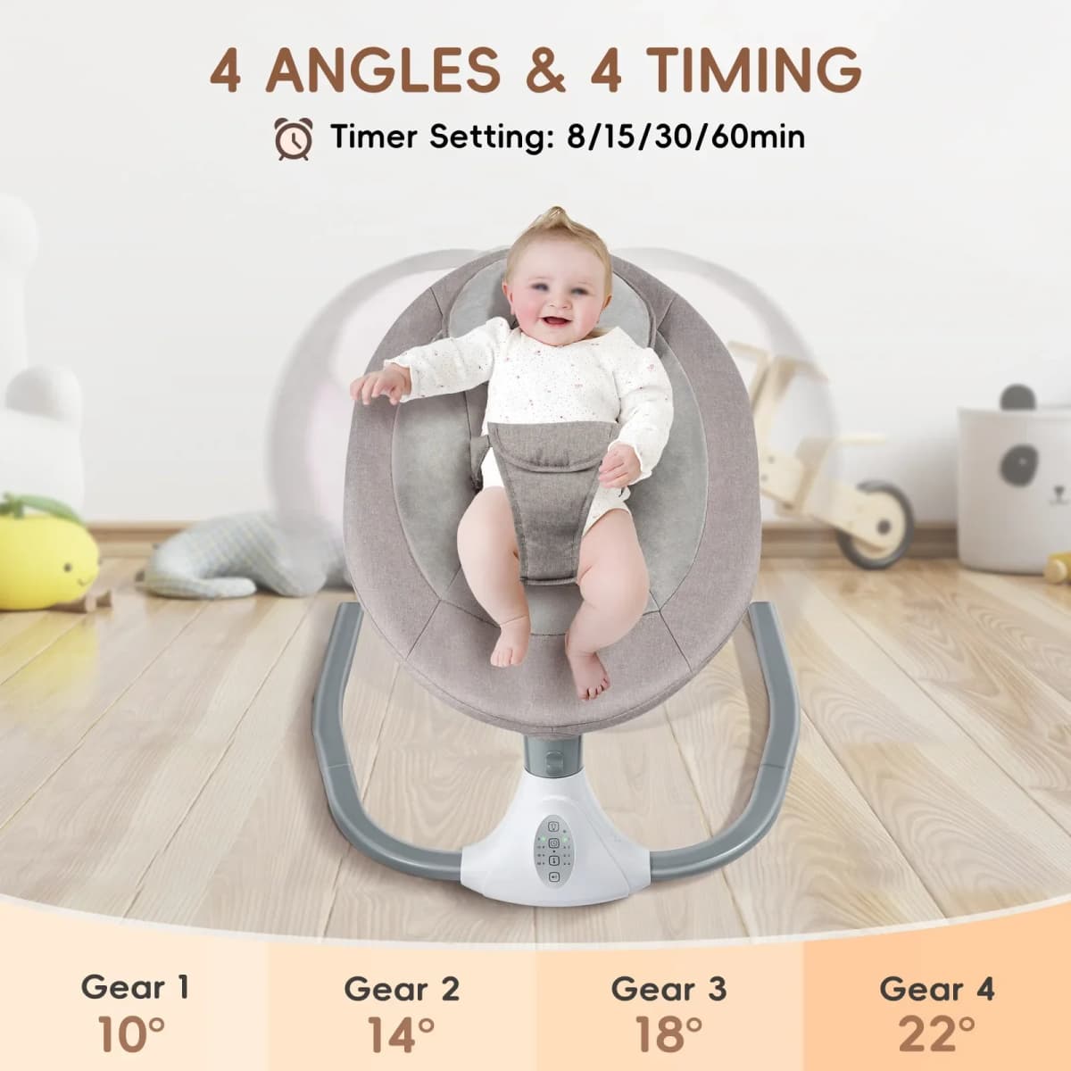 72x 68 x 53 cm Electric Baby Rocker w/ 4 Unique U-shaped Movement Speeds, Bluetooth Swing for Babies from 2 to 12kg, 0-10 Months