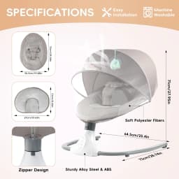 72x 68 x 53 cm Electric Baby Rocker w/ 4 Unique U-shaped Movement Speeds, Bluetooth Swing for Babies from 2 to 12kg, 0-10 Months