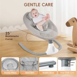 72x 68 x 53 cm Electric Baby Rocker w/ 4 Unique U-shaped Movement Speeds, Bluetooth Swing for Babies from 2 to 12kg, 0-10 Months