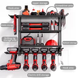 Wall Mounted Garage Tool Organizer Heavy Duty Metal Tool Rack Storage Shelf Electric Drill Holders Workshop Power Tool Cabinet