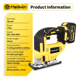 MELLWIN 3500RPM Electric JigSaw 31 With Blade Wireless Curve Saw Multi-function Woodworking Tool For Makita 18V Battery Pin