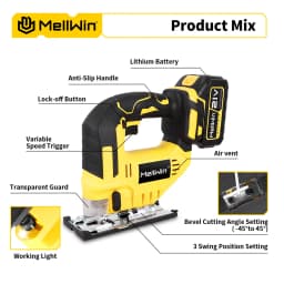 MELLWIN 3500RPM Electric JigSaw 31 With Blade Wireless Curve Saw Multi-function Woodworking Tool For Makita 18V Battery Pin