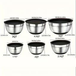9pcs Mixing Bowl With Lid, Stainless Steel Mixing Bowl With Metal Nesting Bowl And Black Airtight Lid, For Baking/Cooking