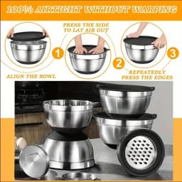 9pcs Mixing Bowl With Lid, Stainless Steel Mixing Bowl With Metal Nesting Bowl And Black Airtight Lid, For Baking/Cooking
