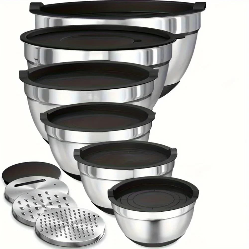 9pcs Mixing Bowl With Lid, Stainless Steel Mixing Bowl With Metal Nesting Bowl And Black Airtight Lid, For Baking/Cooking