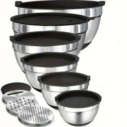 9pcs Mixing Bowl With Lid, Stainless Steel Mixing Bowl With Metal Nesting Bowl And Black Airtight Lid, For Baking/Cooking