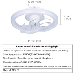 48cm Smart LED Ceiling Fan With Light High Lumen Oscillating Fan Light APP Remote Control Ceiling Lamp Fan for Modern Indoor