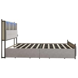 Anajqaqia 160x200cm Upholstered Double Bed with 4 Drawer Storage Space, with LED Light and USB Charging Port, Velvet, Beige