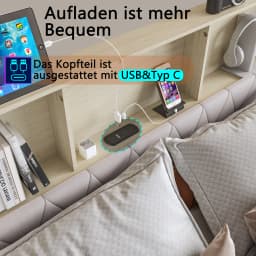 Anajqaqia 160x200cm Upholstered Double Bed with 4 Drawer Storage Space, with LED Light and USB Charging Port, Velvet, Beige
